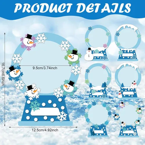 Miniatura 2 de Soaoo 30 juegos de marcos de fotos de nieve para niños, imán de invierno de Navidad, marcos de fotos DIY, divertidos globos de nieve, copo de nieve
