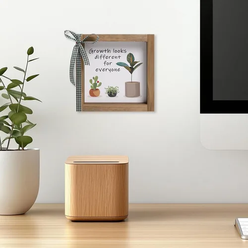 Miniatura 2 de Decoración de escritorio de oficina de 6 pulgadas, letrero de plantas de crecimiento de madera con aspecto diferente para todos, arte motivacional
