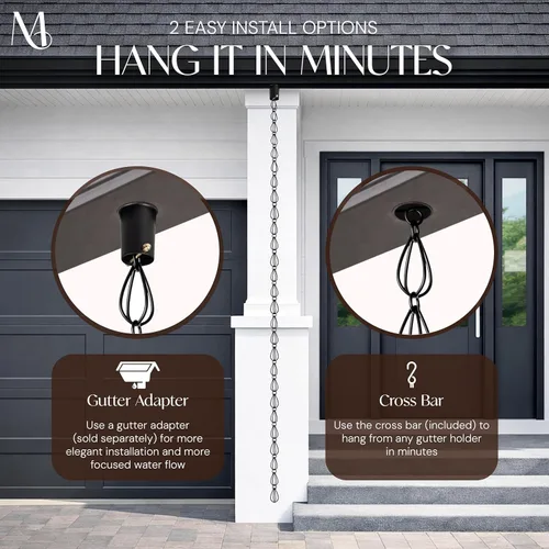 Miniatura 5 de Monarch Rain Chains Cadenas de lluvia negras de lágrima de aluminio para canaletas – Cadena de lluvia decorativa negra de 8.5 pies, cadena