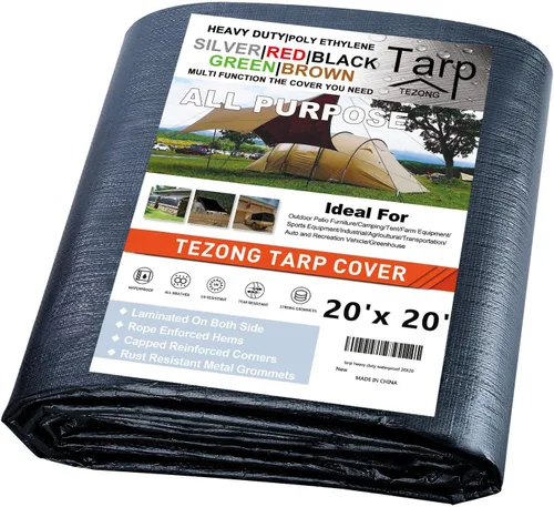 Miniatura 98 de Lonas resistentes impermeables de 4 x 5 pies, paquete de 2 lonas TEZONG negras de 0.472 in. de lona de plástico para exteriores para lluvia