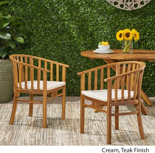 Miniatura 3 de Great Deal Furniture Nola - Sillas de comedor de madera para exteriores con cojines (juego de 2), acabado crema y teca, (309261)