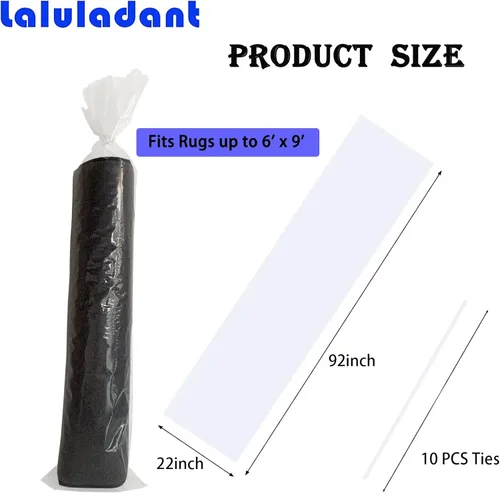 Miniatura 2 de 4 bolsas de almacenamiento de plástico transparente enrolladas para alfombras con 10 lazos, se adapta a alfombras de hasta 6 x 9 pies, resistente