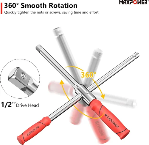 Miniatura 2 de MAXPOWER Llave para ruedas, Llave de neumático con transmisión de 1/2 pulgada y 2 piezas de llaves estándar (17 mm/19 mm, 21 mm/23 mm), Llave