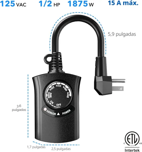 Miniatura 8 de HBN Temporizador de luz exterior impermeable, resistente a la intemperie, sensor de luz de atardecer a amanecer, temporizador de cuenta regresiva