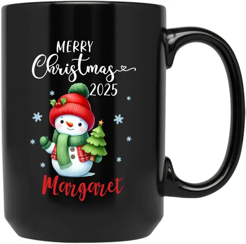 Taza personalizada de Feliz Navidad 2025, taza de cerámica personalizada de muñeco de nieve con nombre, regalo de taza de Navidad para hombres y