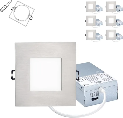 Miniatura 8 de POPANU Iluminación empotrable LED cuadrada de 4 pulgadas, lámpara empotrable sin lata, luz de techo regulable con caja de conexiones, Blanco