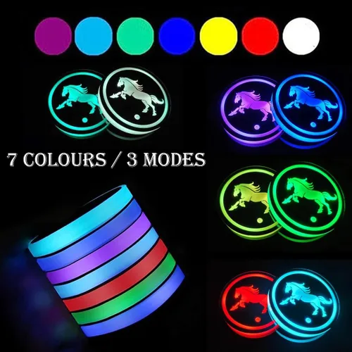 Miniatura 3 de 2 piezas de luces LED para portavasos de coche, almohadillas luminiscentes de 7 colores, posavasos de coche con carga USB, almohadilla luminiscente