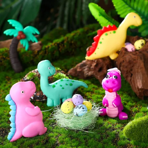 Miniatura 2 de 35 piezas de decoración de pastel de dinosaurio con hojas de macaron modelo rosa para niñas, decoración de pastel de dinosaurio para fiesta