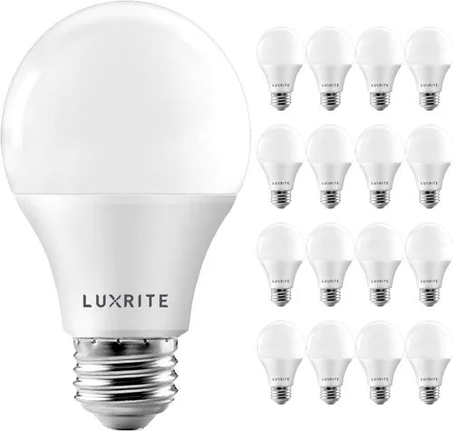 LUXRITE Bombilla LED A19 equivalente a 60 W, 3500 K blanco natural, 800 lúmenes, bombillas LED estándar regulables de 9 W, clasificación de