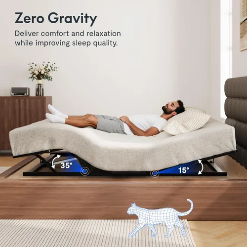 Miniatura 4 de FLEXISPOT S3K-Lite Base de Marco de Cama Ajustable Tamaño King, Sin Espacio, Inclinación Independiente de Cabeza y Pie, Gravedad Cero, Control