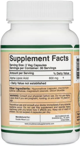 Miniatura 5 de Ácido Alfa Lipóico 600 mg por porción, 60 cápsulas (Tercera parte probada, sin transgénicos, sin gluten, seguro para veganos) Potente antioxidante