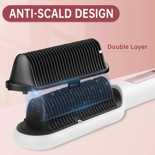 Miniatura 2 de Cepillo alisador de cabello iónico negativo con 9 ajustes de temperatura, peine alisador de cabello de calentamiento rápido de 30s con pantalla LED