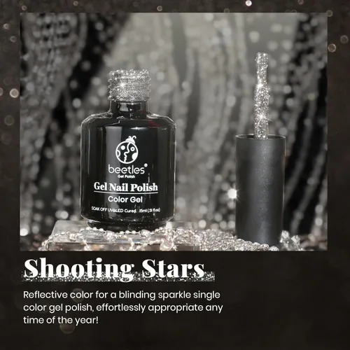 Miniatura 2 de Beetles - Esmalte de uñas de gel de diamante, 0.5 onzas (15 ml), color negro con purpurina Spring Summer, secado con lámpara ultravioleta, manicura