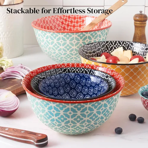 Miniatura 5 de DOWAN Cuencos para mezclar, cuencos de cerámica para cocina, coloridos y vibrantes cuencos anidables para cocinar, hornear, preparar, servir