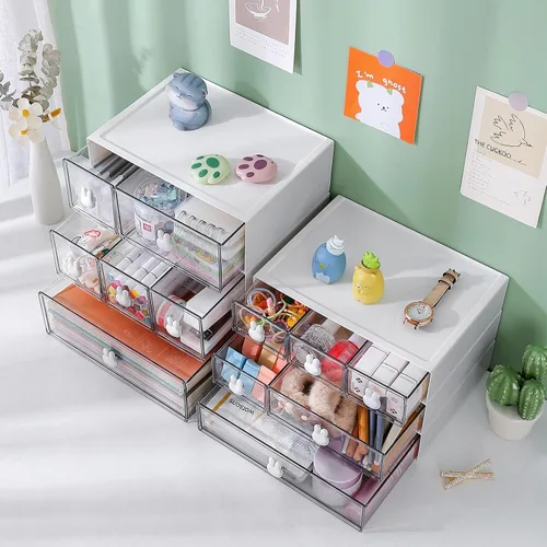 Miniatura 7 de Organizador de escritorio de plástico con cajones, organizador de escritorio con cajones, organizador de cajones de 3 niveles con 6 cajones, cajones