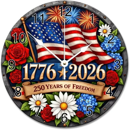 Miniatura 10 de ArogGeld God Bless America USA 250th Anniversary Clock 250 Years of Freedom 1776-2026 Wooden Wall Clocks Battery Operated 10 Inch Men Cave Home
