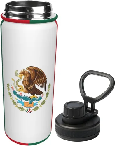 Miniatura 2 de Bandera de México - Hervidor aislado de acero inoxidable Botella de agua divertida con impresión aislada Ideal para deportes y viajes