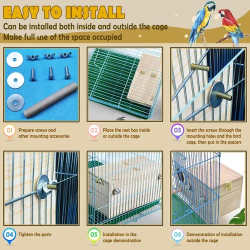 Miniatura 7 de kathson Caja nido de cacatúas, casa nido de periquitos de madera, cajas de apareamiento de loros, caja anidable de pájaros para periquitos, conure
