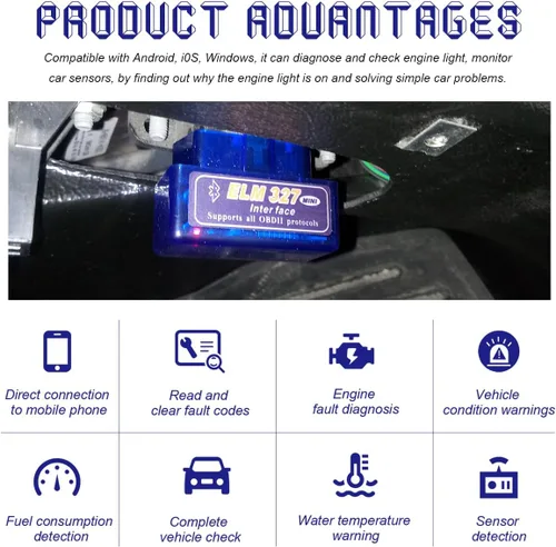 Miniatura 5 de ELM327 OBDⅡ Escáner de diagnóstico automático del coche, mini OBDII herramienta de escaneo Bluetooth profesional y lector de código, herramienta