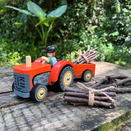Miniatura 9 de Tender Leaf Toys - Tractor de corral - Juguete de tractor de madera con remolque extraíble, animales y accesorios - Juguete de juego abierto, juego