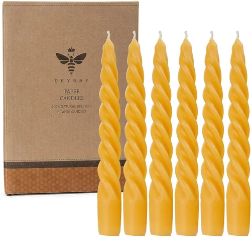 Miniatura 8 de DEYBBY Juego de 4 velas espirales de cera de abeja de 7 pulgadas, sin goteo y sin humo, velas de cera de abejas puras trenzadas para decoración