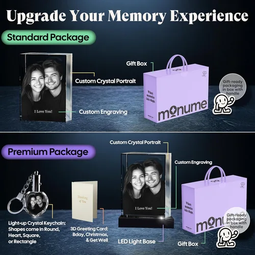 Miniatura 8 de Monume Corazón de cristal 3D (pequeño) – Foto de cristal personalizada grabada con láser hecha de vidrio transparente – Regalos fotográficos Estándar