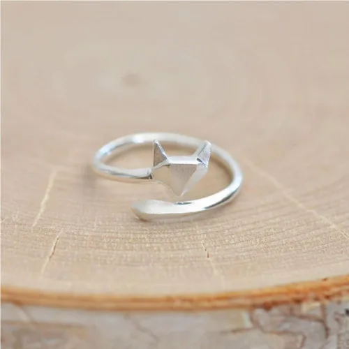 Miniatura 5 de Anillo de pulgar para mujer de plata de ley 925 con forma de zorro bonito anillo ajustable abierto talla 7 a 9 de EE UU Plata de ley plata de ley
