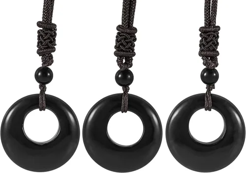 Miniatura 5 de SUNYIK 4 collares con colgante de cristal de la suerte para mujeres y hombres, piedra pulida, joyería de amuleto de cristal redondo para unisex