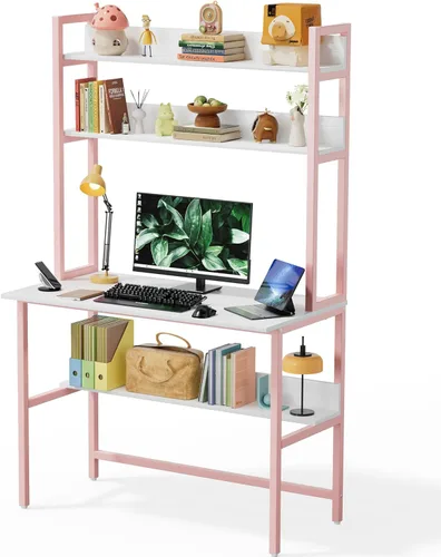 Miniatura 12 de Escritorio de computadora Aquzee con aparador, escritorio de 47" de ancho x 23.6" de profundidad con estantes, escritorio alto de oficina en casa