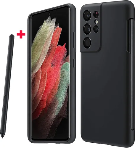 Miniatura 8 de Funda para Galaxy S21 Ultra con soporte para bolígrafo S, silicona líquida con ranura para lápiz capacitivo (bolígrafo no incluido), protección Negro
