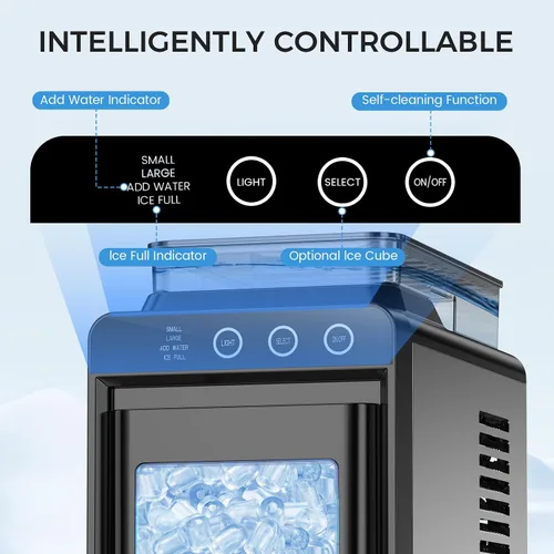 Miniatura 4 de COWSAR Máquina de hielo portátil con tanque de agua externo, 8 cubos en 6 minutos, 26 libras/24 horas, máquinas de hielo comerciales compactas