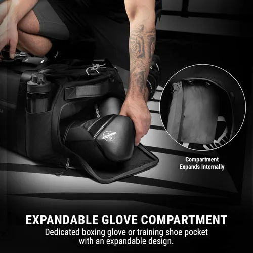 Miniatura 4 de Bolsa de gimnasio deportiva Hayabusa Airstream para mujeres y hombres - Bolsa de lona negra de 50 l - 7 bolsillos con cremallera, buena para viajes