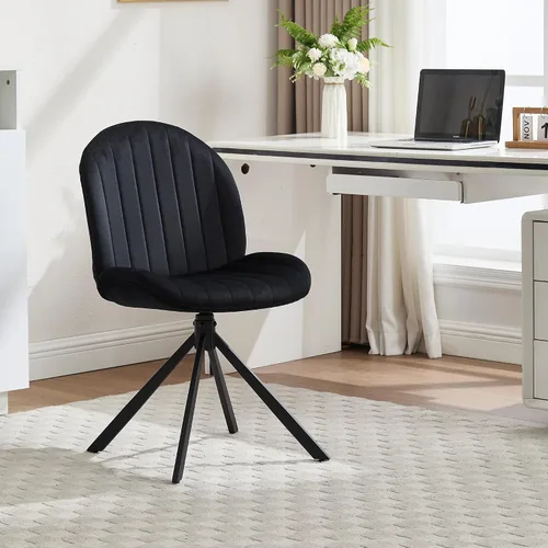 Miniatura 8 de Silla de oficina giratoria de terciopelo de 19 pulgadas, sin ruedas, tapizada sin brazos, sillas de escritorio modernas con patas cruzadas, sin