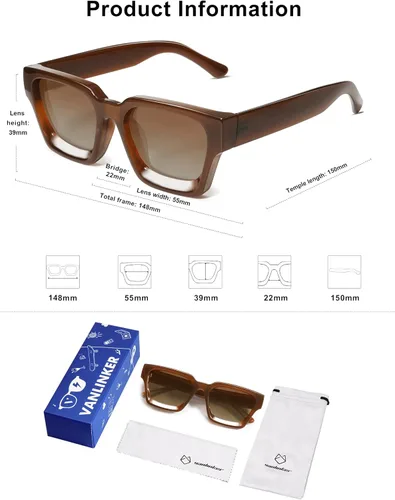 Miniatura 101 de VANLINKER Gafas de sol cuadradas gruesas para hombres y mujeres, retro, rectangulares, con protección UV400, VL9731