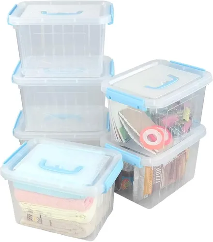 Miniatura 7 de 6 cajas de almacenamiento con asas y tapa de plástico