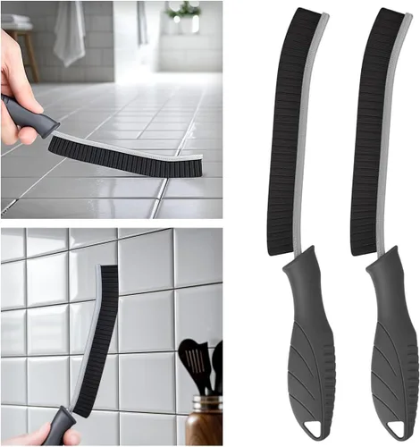 Miniatura 7 de TQRR Paquete de 2 cepillos de limpieza, cepillo de lechada, cepillo de limpieza de hendiduras de cerdas duras, suministros de limpieza profunda Negro