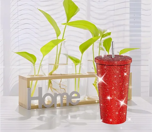 Miniatura 3 de Tazas de café helado con purpurina de diamante, taza de agua azul brillante con tapa y popote para agua para mujer y niña, 2