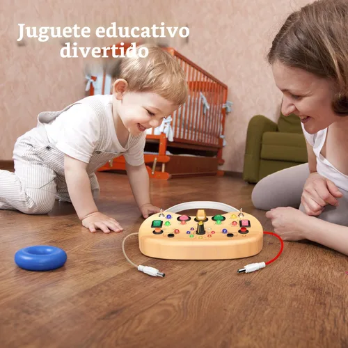 Miniatura 5 de flycoost - Tablero de actividades Montessori para niños pequeños, juguete sensorial de madera para autismo, con interruptor, 17 luces LED para niños