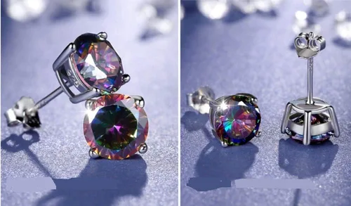 Miniatura 3 de LVTING - Aretes de plata de ley 925 con circonita cúbica redonda y cuadrada de corte brillante, hipoalergénicos, cuarzo, arcoíris, coloridos regalos