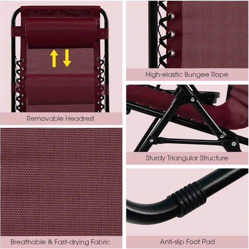 Miniatura 6 de Goplus Sillas de salón Zero Gravity, reclinables plegables ajustables en 160° con almohada y soporte para tazas, cómodas sillas de descanso de 350