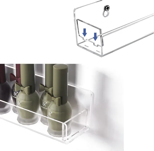 Miniatura 6 de Juego de 6 soportes acrílicos para esmalte de uñas, montado en la pared, organizador de botellas de aceite esencial de lápiz labial, estante