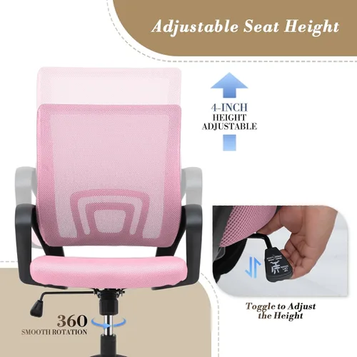 Miniatura 5 de Silla de oficina ergonómica, silla de escritorio de malla con soporte lumbar y asiento ancho (capacidad de 300 libras) altura ajustable, ruedas