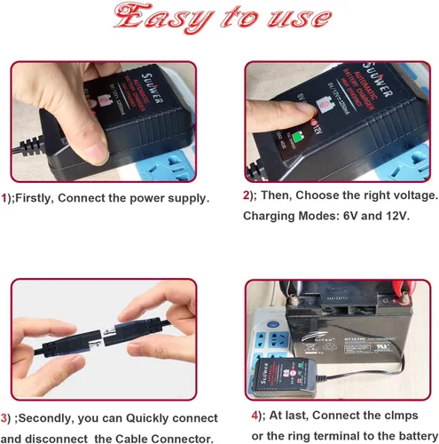 Miniatura 5 de Suuwer Cargador de batería inteligente de 1.25 A, cargador de goteo de 6 V 12 V Mantenedor automático con cable de 12 pies