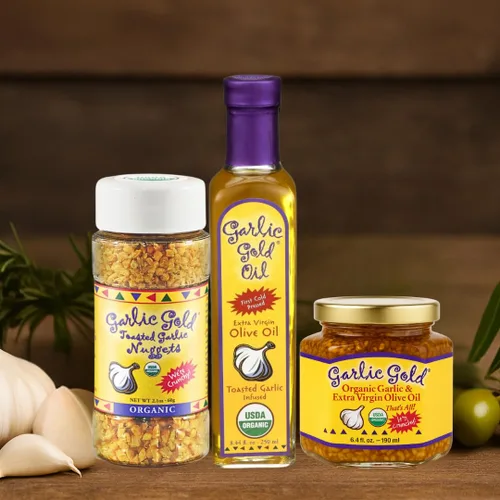 Miniatura 3 de Garlic Gold Aceite de oliva virgen extra infundido con ajo, certificado orgánico USDA premium, bajo FODMAP, prensado en frío (8.44 onzas líquidas)