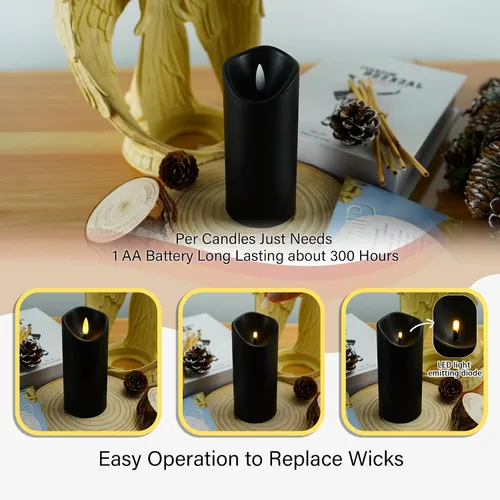 Miniatura 4 de kakoya Velas parpadeantes sin llama, velas LED acrílicas con control remoto y temporizador, juego de 9 unidades (negro)