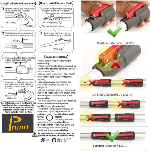 Miniatura 8 de Podadora de árboles extensible de 5.4 a 14.8 pies, 4 secciones, cortadoras telescópicas de corte y sujeción, sierras de poste, tijeras de podar