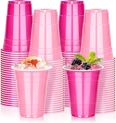 Miniatura 11 de KesaPlan Paquete de 100 vasos de plástico neón de 16 onzas en verde, rojo, naranja y azul, desechables coloridos para fiestas, bebidas frías a Verde