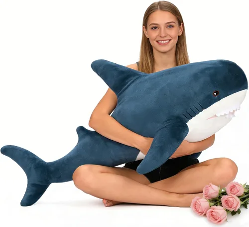 MorisMos Peluche de tiburón gigante, juguete de tiburón de peluche grande, almohada de tiburón suave para niños y niñas, cumpleaños, Navidad, 51 Azul