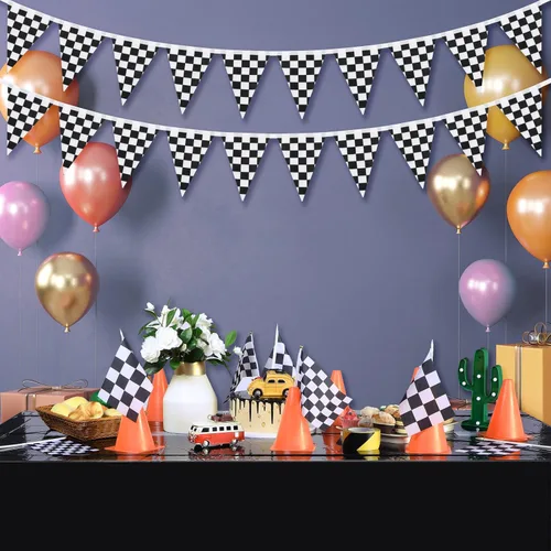 Miniatura 6 de Tegeme 22 piezas de suministros para fiestas de carreras de 54 x 108 pulgadas, mantel de carreras, conos naranjas, decoraciones de fiesta de 9.8