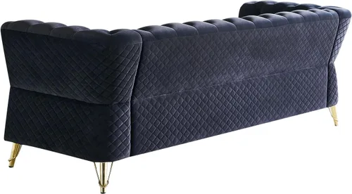 Miniatura 5 de KEIKI Sofá Chesterfield de terciopelo con botones capitoné de 87 pulgadas con cojines de espuma de alta densidad, moderno sofá de 3 plazas con Negro